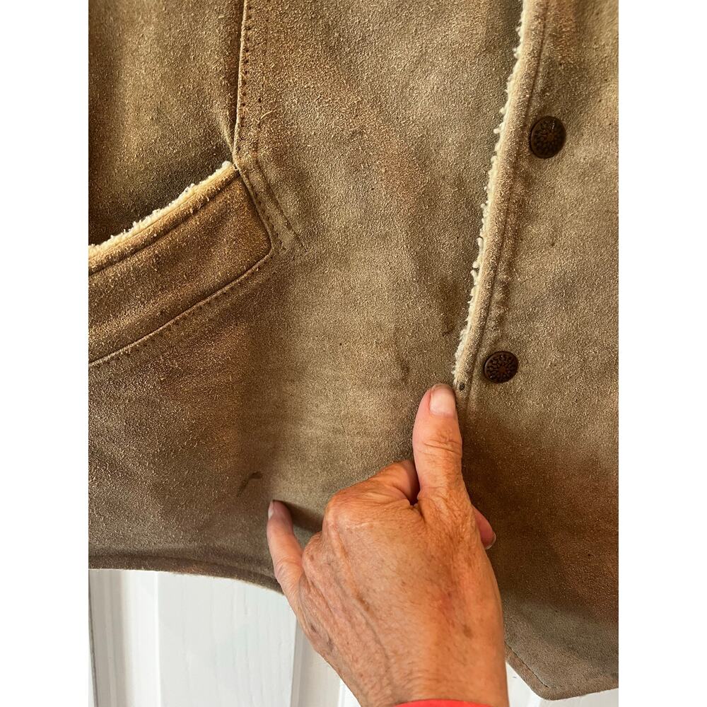 Vintage Suede Sherpa Lined Vest Men 42 Large Western Cowboy Yellowstone USA Flaw - Picture 11 of 12